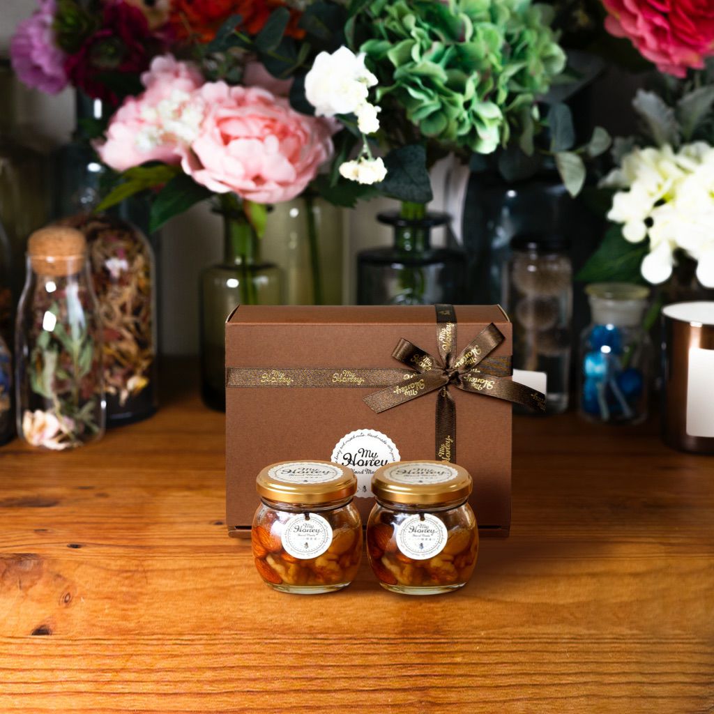 ナッツの蜂蜜漬けM（90g）× 2 / ブラウンギフトボックス(S) + MYHONEY